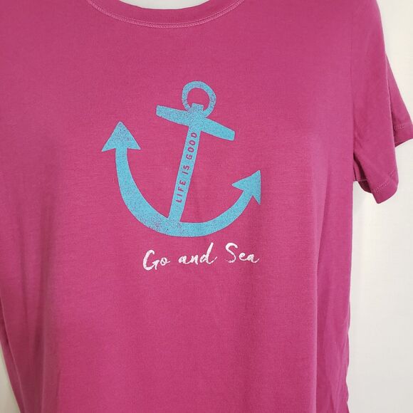 Life Is Good Womens T Shirt Size Small Magenta Go and Sea Short Sleeve Anchor - Picture 3 of 9